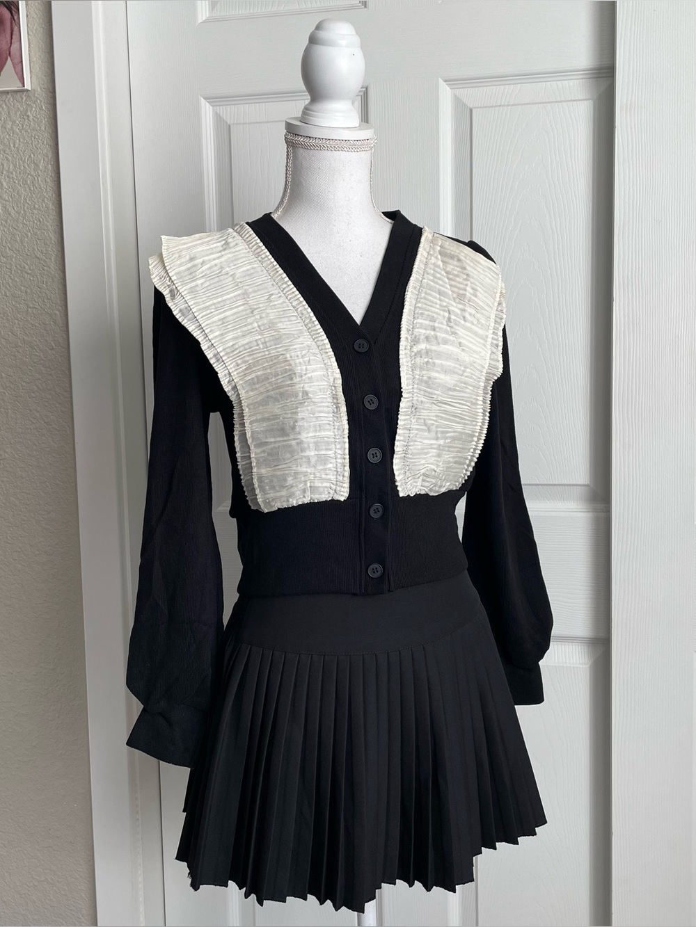J.ING Black Cardigan with Cream Panel Detail